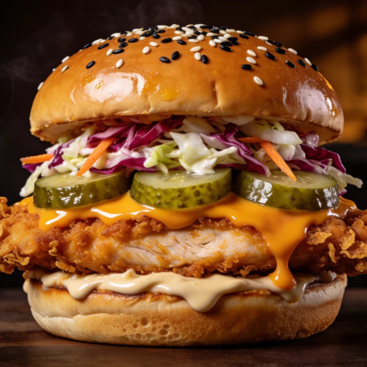 MAD ROOSTA Chicken Cheddar burger made with whole chicken breast